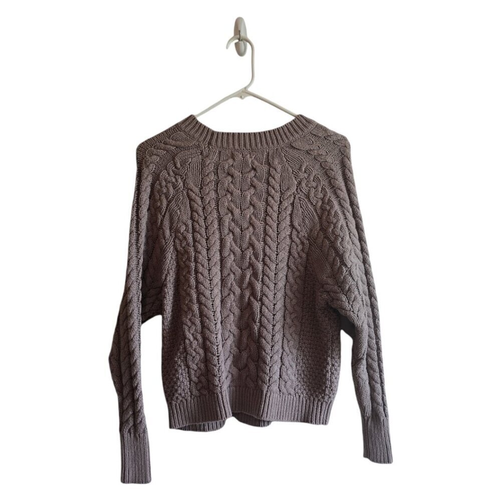 Aerie Brown Cable Knit Cotton Blend Crew Neck Sweater Sz XS